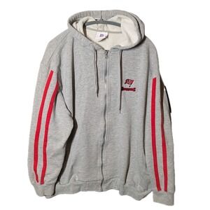NFL Bucs Hoodie XL Gray Red Stripe 90s-Style Football VF Imagewear Zip Jacket